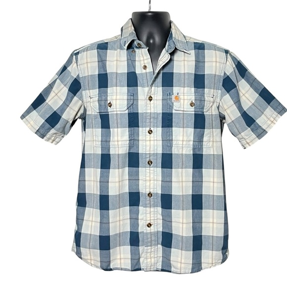 Carhartt Men's Plaid Button Down Shirt Size medium Blue/White - Picture 1 of 3